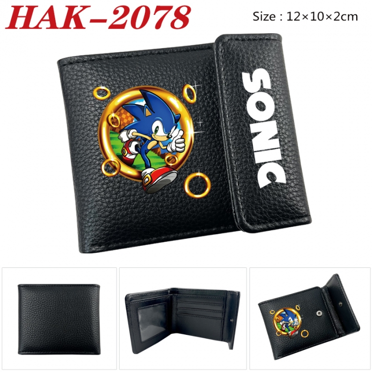 Sonic The Hedgehog Anime Litchi Pattern Hidden Buckle Half Fold Printed Wallet 12X10X2CM