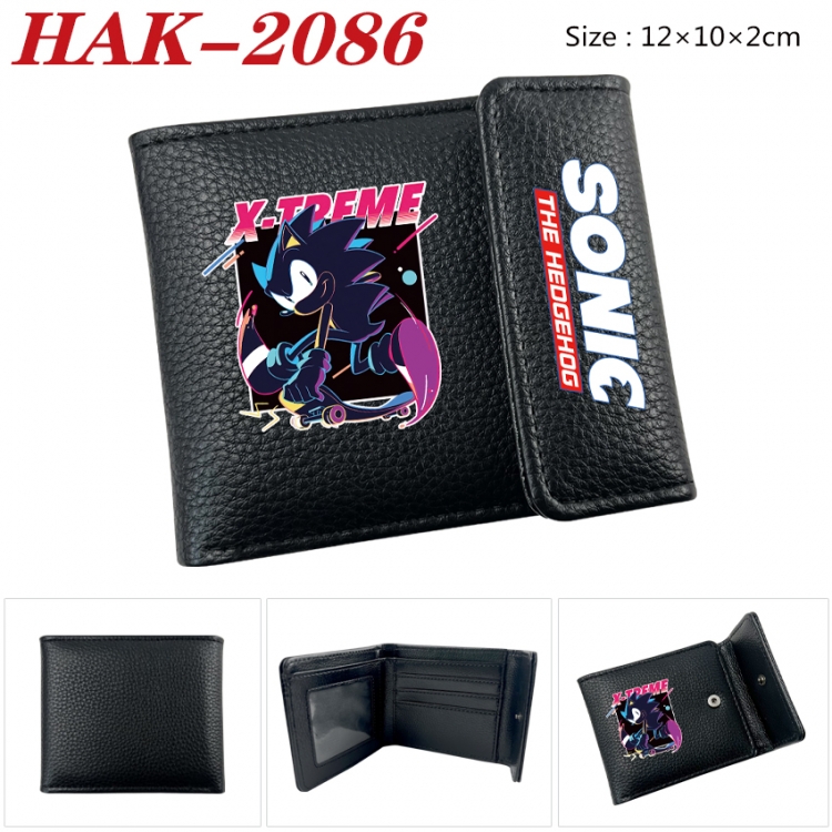 Sonic The Hedgehog Anime Litchi Pattern Hidden Buckle Half Fold Printed Wallet 12X10X2CM