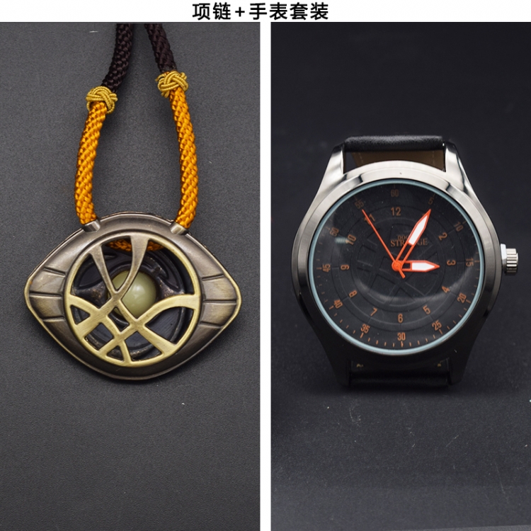  Doctor Strange Leather rope necklace pendant watch set