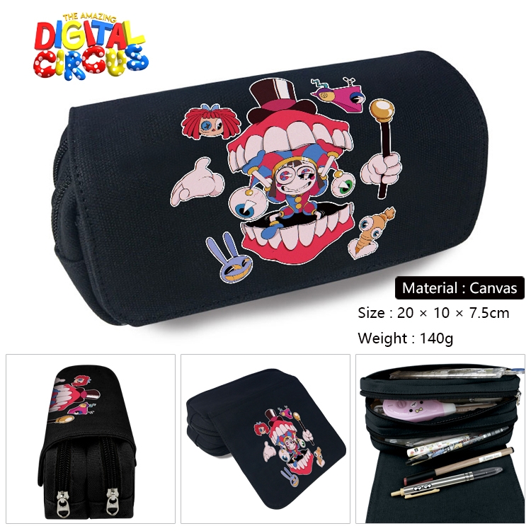 The Amazing Digital Circus Anime Multi-Function Double Zipper Canvas Cosmetic Bag Pen Case 20x10x7.5cm