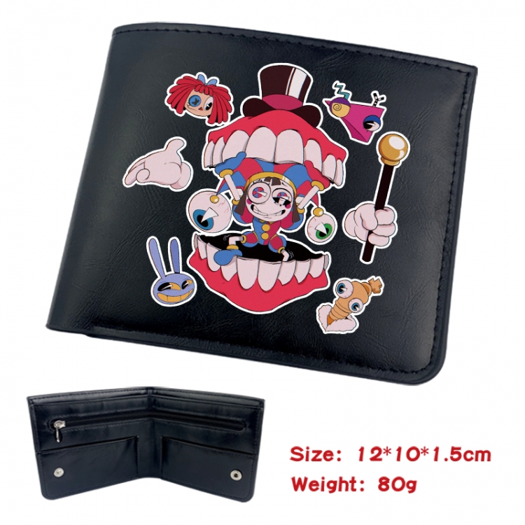 The Amazing Digital Circus Animation soft leather inner buckle black leather wallet 12X10X1.5CM 