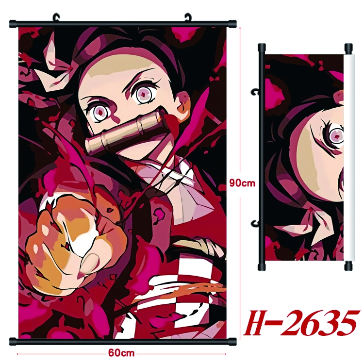 Demon Slayer Kimets Anime Black Plastic Rod Canvas Painting Wall Scroll 60X90CM H-2635