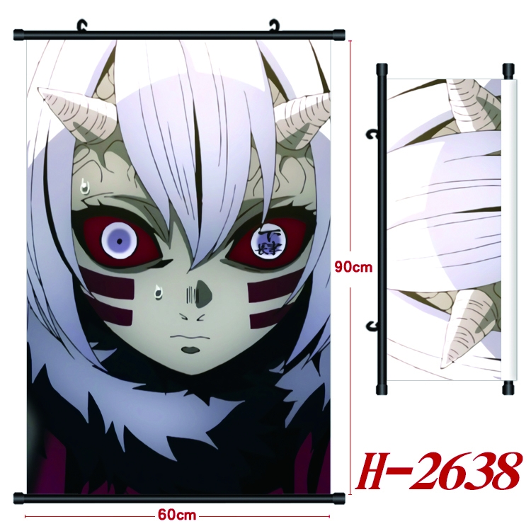 Demon Slayer Kimets Anime Black Plastic Rod Canvas Painting Wall Scroll 60X90CM H-2638