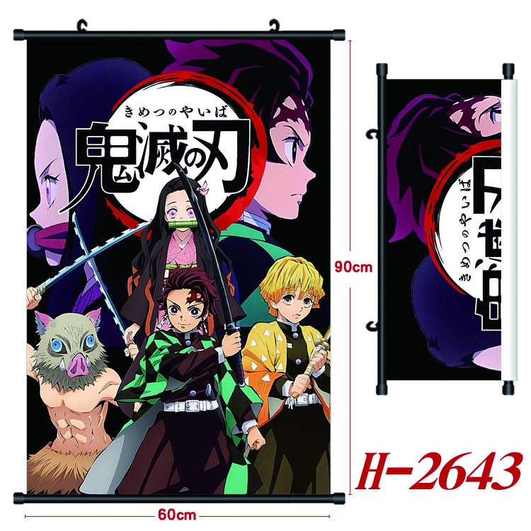 Demon Slayer Kimets Anime Black Plastic Rod Canvas Painting Wall Scroll 60X90CM H-2643