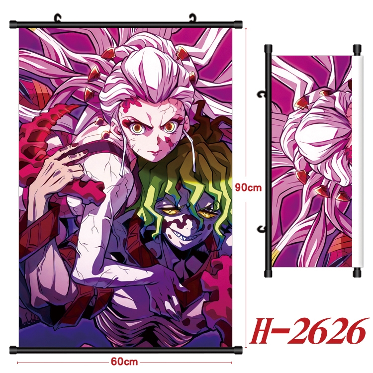 Demon Slayer Kimets Anime Black Plastic Rod Canvas Painting Wall Scroll 60X90CM H-2626