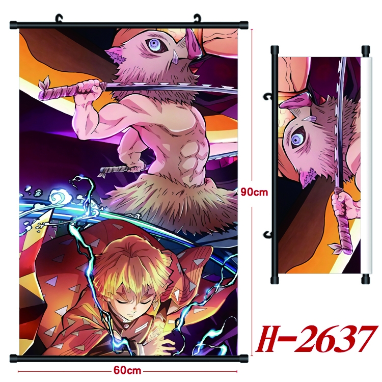 Demon Slayer Kimets Anime Black Plastic Rod Canvas Painting Wall Scroll 60X90CM H-2637