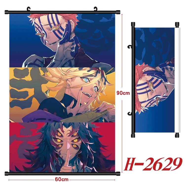 Demon Slayer Kimets Anime Black Plastic Rod Canvas Painting Wall Scroll 60X90CM H-2629