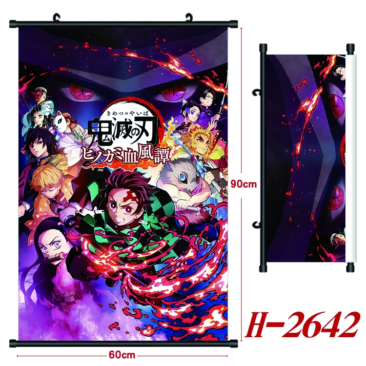 Demon Slayer Kimets Anime Black Plastic Rod Canvas Painting Wall Scroll 60X90CM H-2642