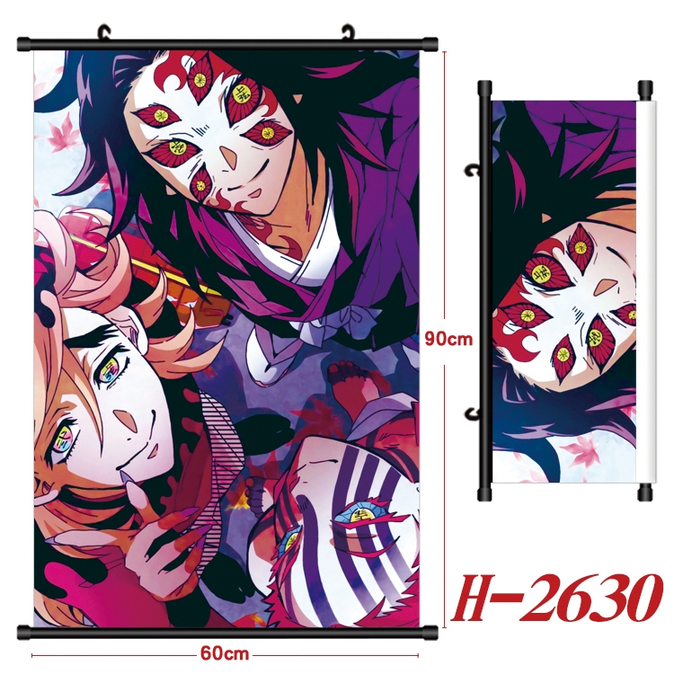 Demon Slayer Kimets Anime Black Plastic Rod Canvas Painting Wall Scroll 60X90CM H-2630