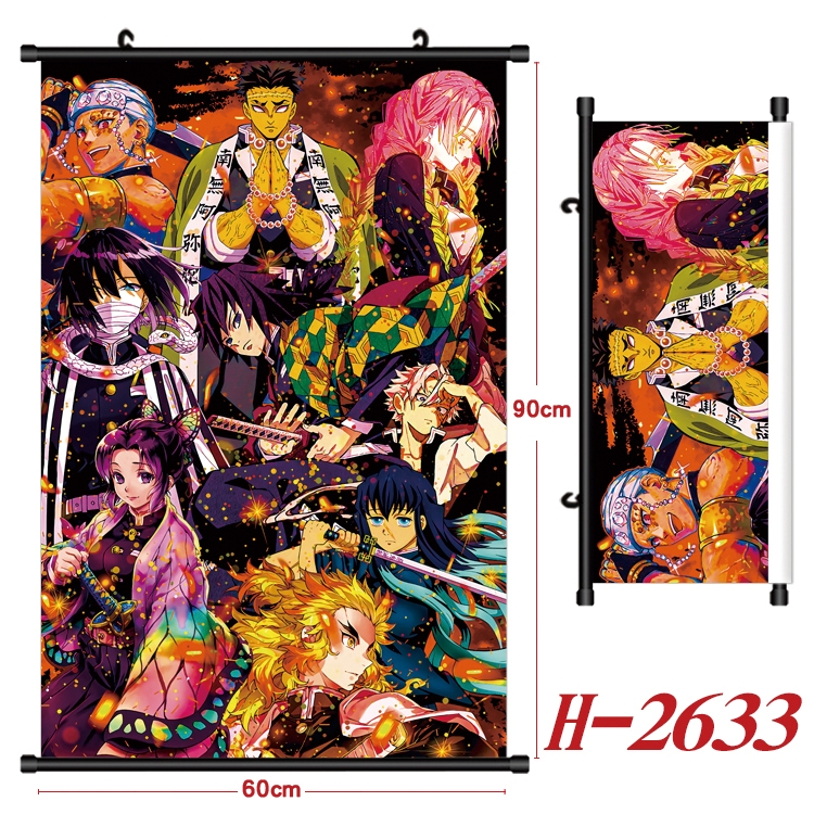 Demon Slayer Kimets Anime Black Plastic Rod Canvas Painting Wall Scroll 60X90CM H-2633