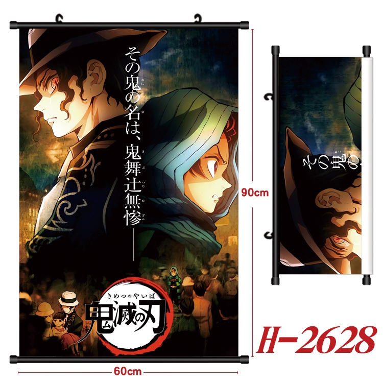 Demon Slayer Kimets Anime Black Plastic Rod Canvas Painting Wall Scroll 60X90CM H-2628