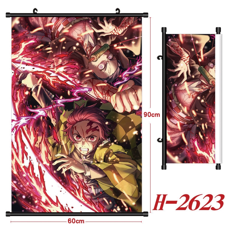Demon Slayer Kimets Anime Black Plastic Rod Canvas Painting Wall Scroll 60X90CM H-2623