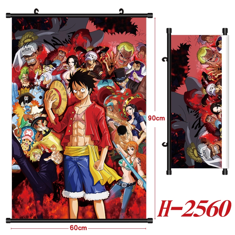 One Piece Anime Black Plastic Rod Canvas Painting Wall Scroll 60X90CM H-2560
