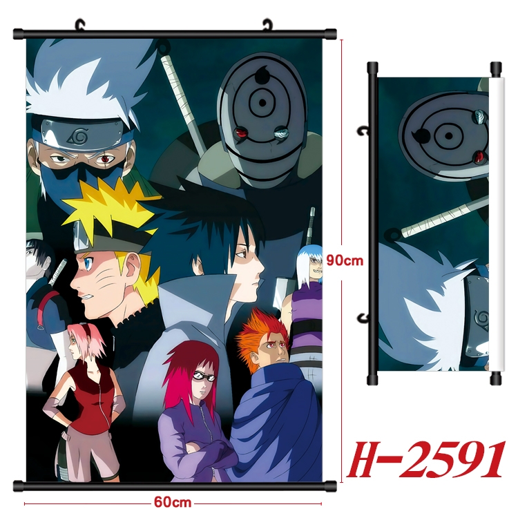 Naruto Anime Black Plastic Rod Canvas Painting Wall Scroll 60X90CM H-2591