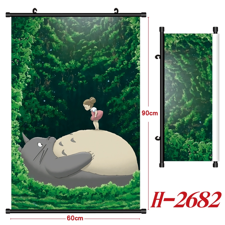 TOTORO Anime Black Plastic Rod Canvas Painting Wall Scroll 60X90CM