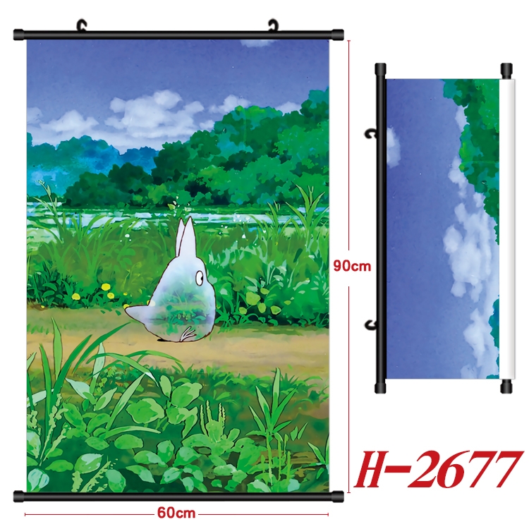 TOTORO Anime Black Plastic Rod Canvas Painting Wall Scroll 60X90CM