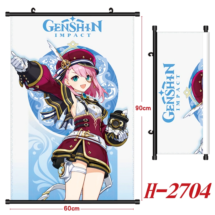 Genshin Impact Anime Black Plastic Rod Canvas Painting Wall Scroll 60X90CM