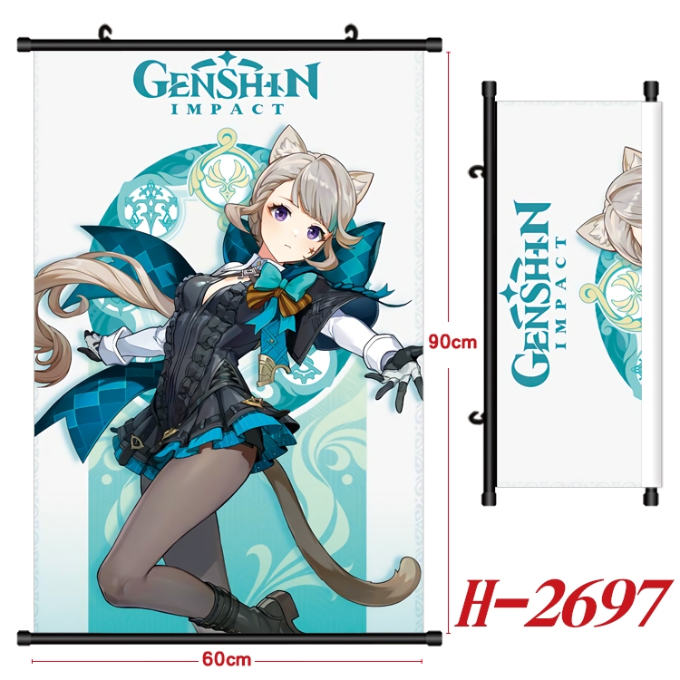 Genshin Impact Anime Black Plastic Rod Canvas Painting Wall Scroll 60X90CM