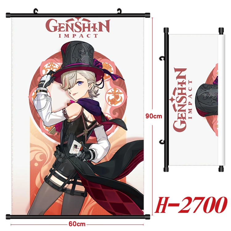 Genshin Impact Anime Black Plastic Rod Canvas Painting Wall Scroll 60X90CM