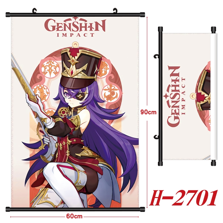 Genshin Impact Anime Black Plastic Rod Canvas Painting Wall Scroll 60X90CM