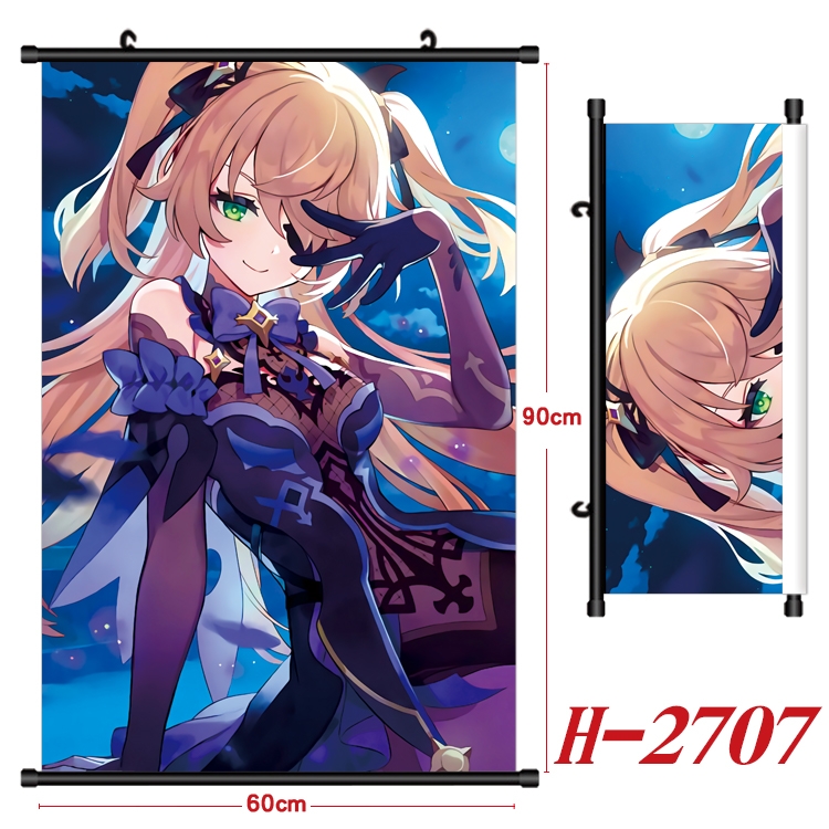 Genshin Impact Anime Black Plastic Rod Canvas Painting Wall Scroll 60X90CM