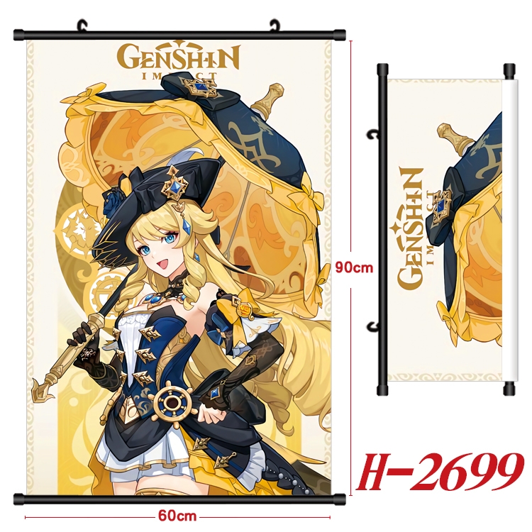 Genshin Impact Anime Black Plastic Rod Canvas Painting Wall Scroll 60X90CM