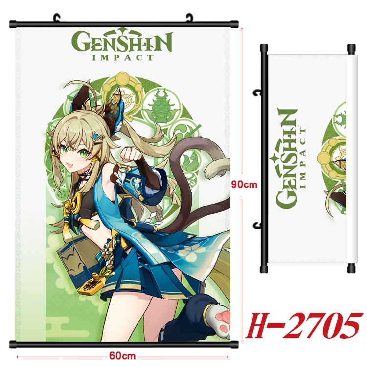 Genshin Impact Anime Black Plastic Rod Canvas Painting Wall Scroll 60X90CM