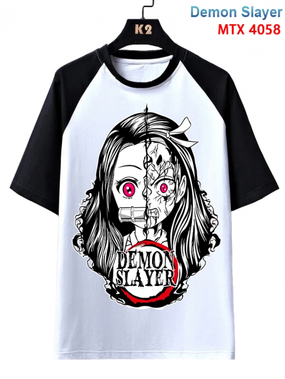 Demon Slayer Kimets Anime raglan sleeve cotton T-shirt from XS to 3XL