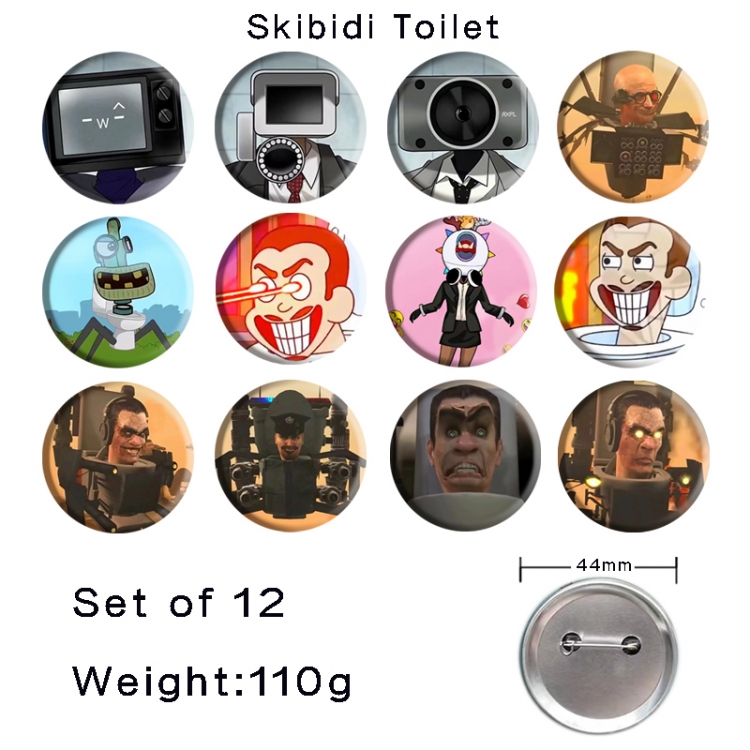 Skibidi-Toilet Anime tinplate bright film badge 44mm a set of 12