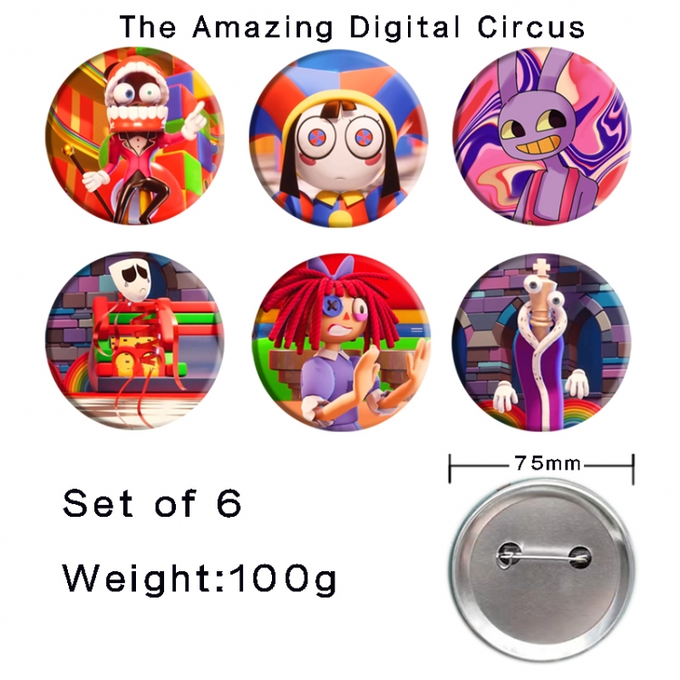 The Amazing Digital Circus Anime Tinplate Bright Film Emblem Badge 75mm a set of 6