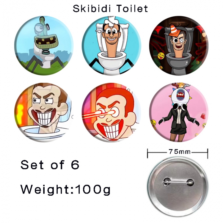 Skibidi-Toilet Anime Tinplate Bright Film Emblem Badge 75mm a set of 6