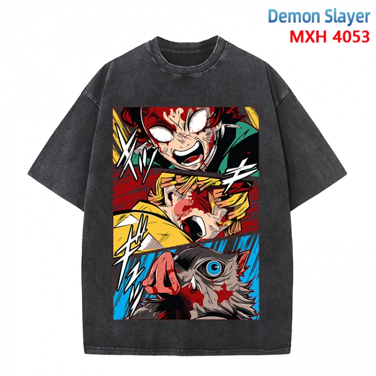 Demon Slayer Kimets Anime peripheral pure cotton washed and worn T-shirt from S to 4XL  MXH-4053