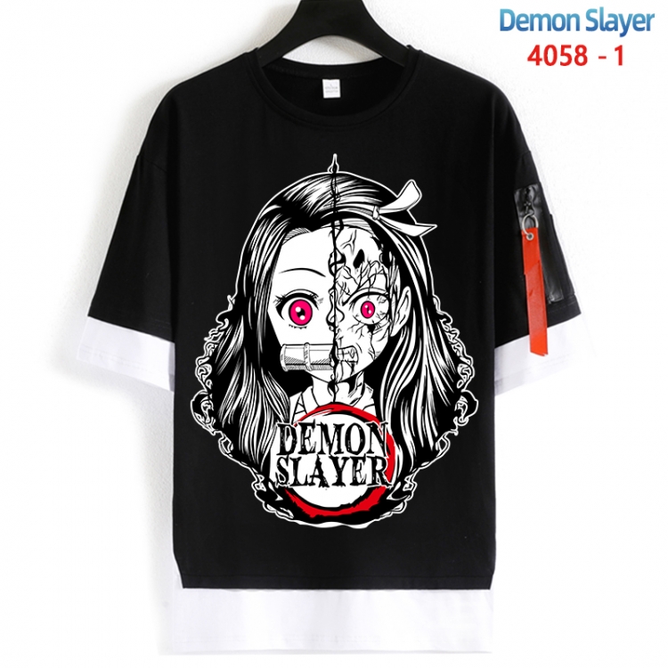 Demon Slayer Kimets Cotton Crew Neck Fake Two-Piece Short Sleeve T-Shirt from S to 4XL  HM-4058-1