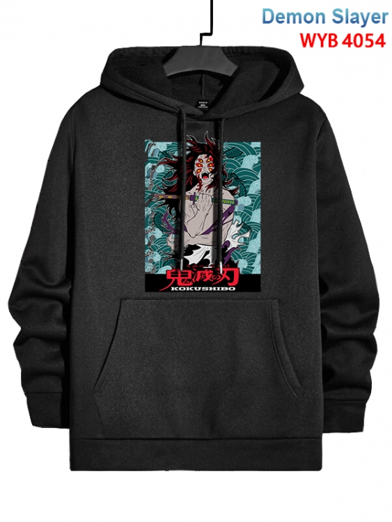 Demon Slayer Kimets Anime black pure cotton hooded patch pocket sweater from XS to 4XL