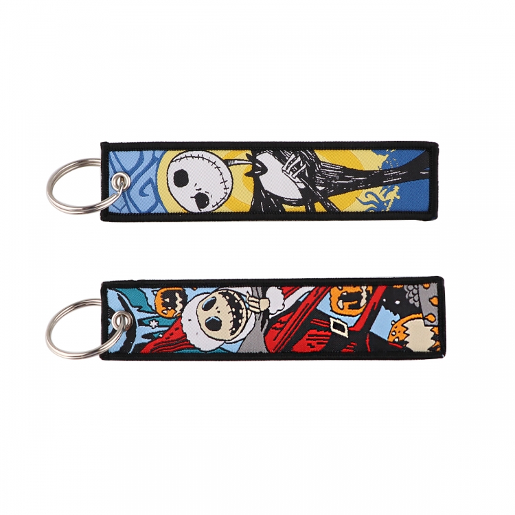 Skeleton Jack Double sided color woven label keychain with thickened hanging rope 13x3cm 10G price for 5 pcs