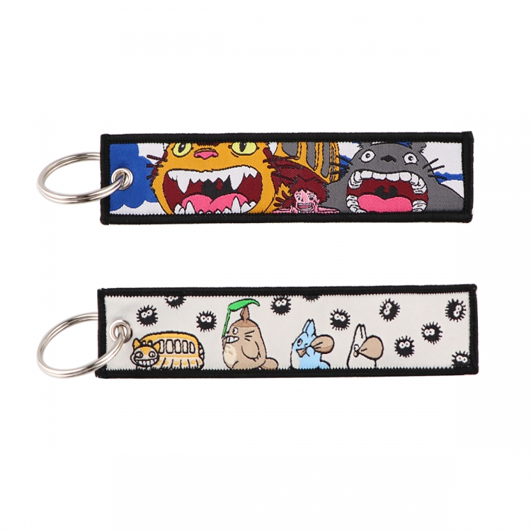 TOTORO Double sided color woven label keychain with thickened hanging rope 13x3cm 10G price for 5 pcs