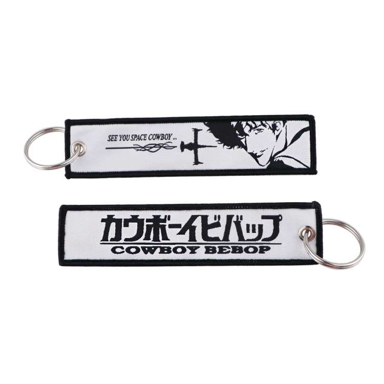 cowboy bebop Double sided color woven label keychain with thickened hanging rope 13x3cm 10G price for 5 pcs