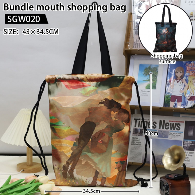 Howls Moving Castle  Anime double-sided double-layer printed drawstring shopping bag 43X34.5cm (can be lifted and backed