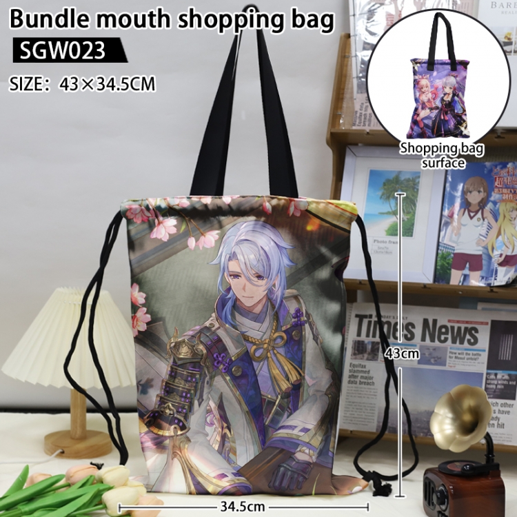 Genshin Impact Anime double-sided double-layer printed drawstring shopping bag 43X34.5cm (can be lifted and backed)