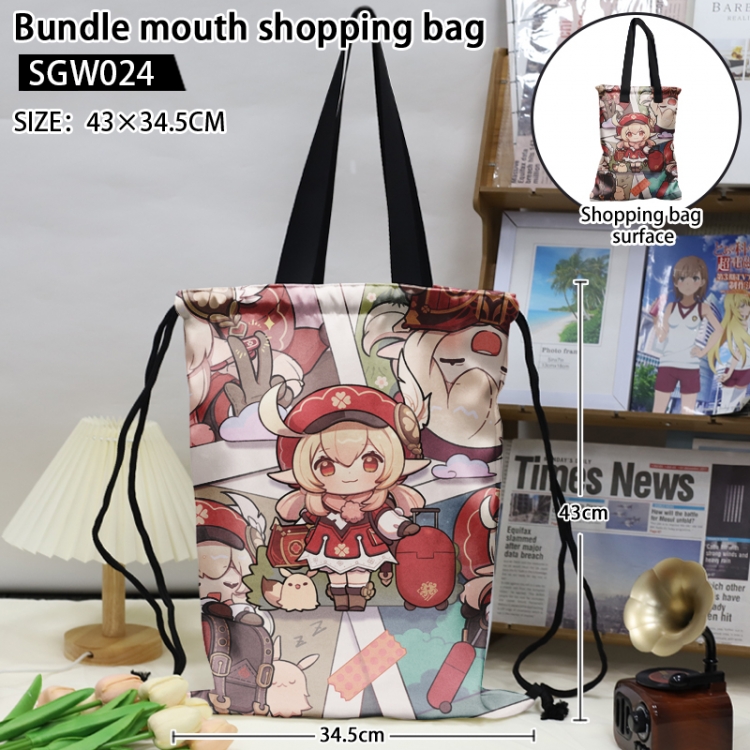 Genshin Impact Anime double-sided double-layer printed drawstring shopping bag 43X34.5cm (can be lifted and backed)