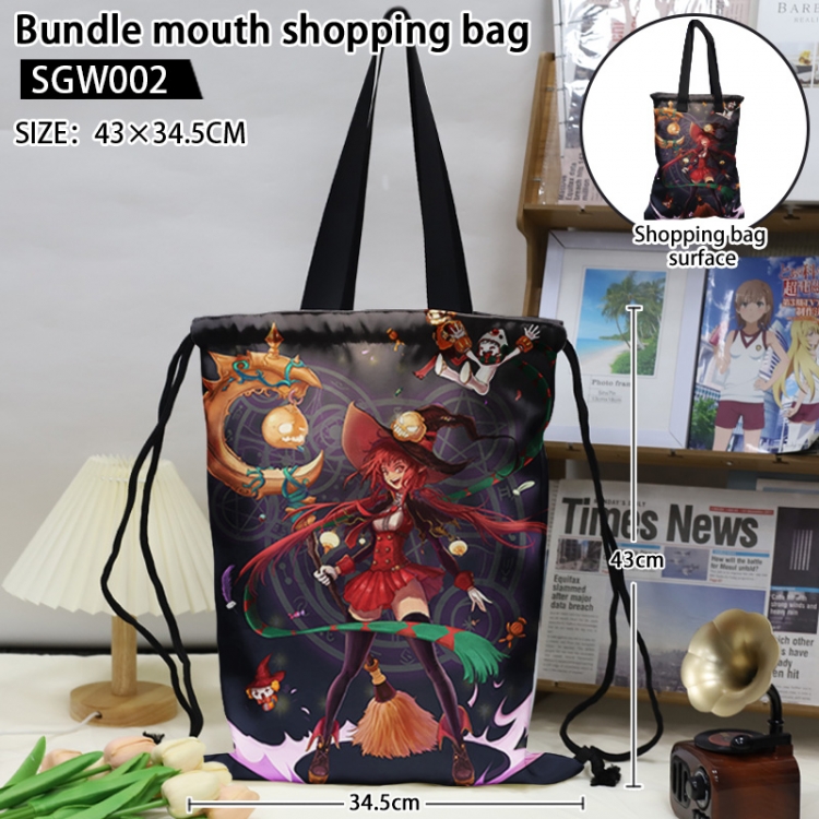 DNF Anime double-sided double-layer printed drawstring shopping bag 43X34.5cm (can be lifted and backed)