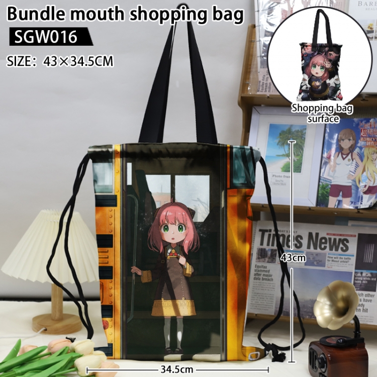 SPYxFAMILY Anime double-sided double-layer printed drawstring shopping bag 43X34.5cm (can be lifted and backed)