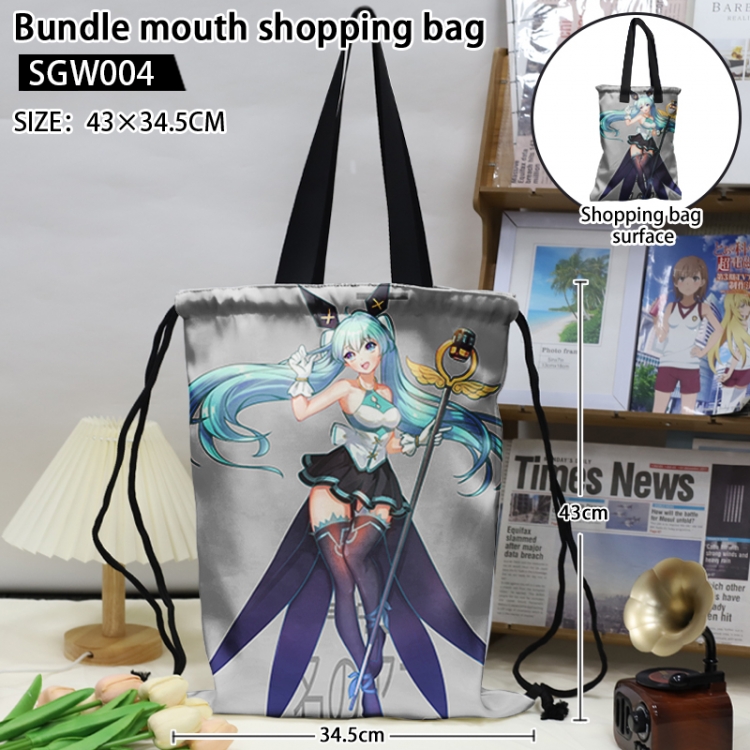 VOCALOID Anime double-sided double-layer printed drawstring shopping bag 43X34.5cm (can be lifted and backed)