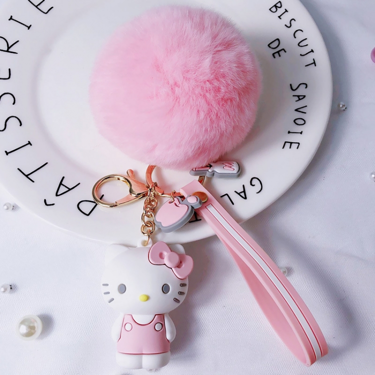 Hello Kitty Keychain creative bag DIY fur ball keychain pendant