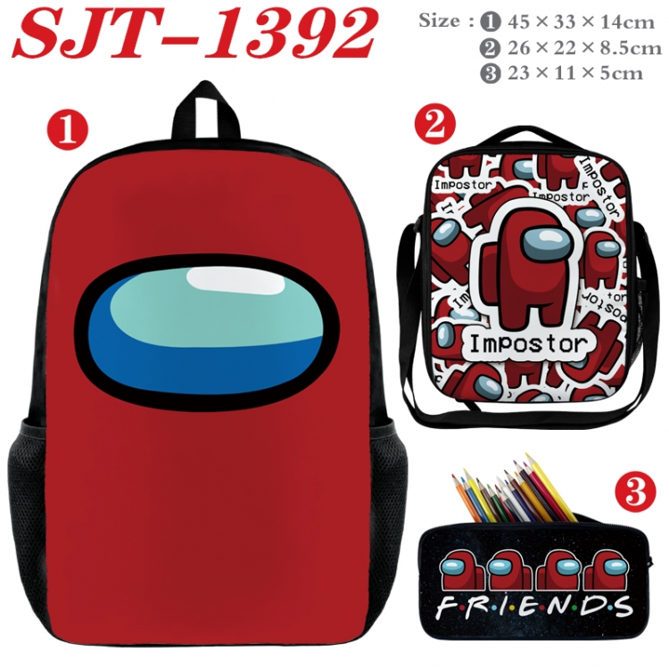 Among us Anime nylon canvas backpack pencil case crossbody bag three piece set 45x33x14cm