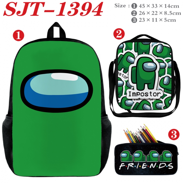 Among us Anime nylon canvas backpack pencil case crossbody bag three piece set 45x33x14cm