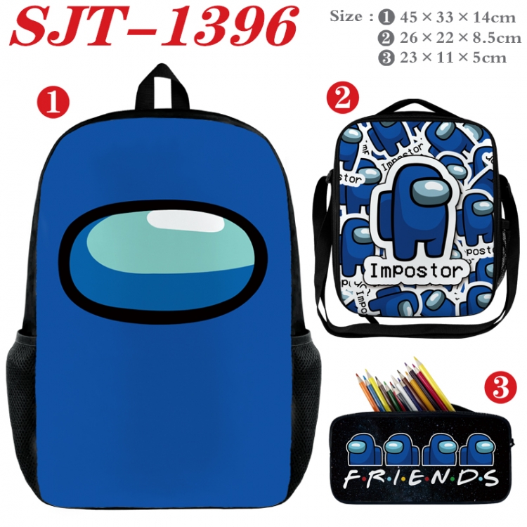 Among us Anime nylon canvas backpack pencil case crossbody bag three piece set 45x33x14cm