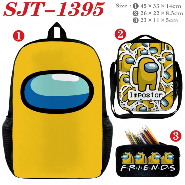 Among us Anime nylon canvas backpack pencil case crossbody bag three piece set 45x33x14cm