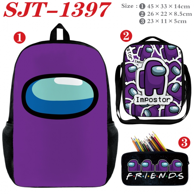 Among us Anime nylon canvas backpack pencil case crossbody bag three piece set 45x33x14cm