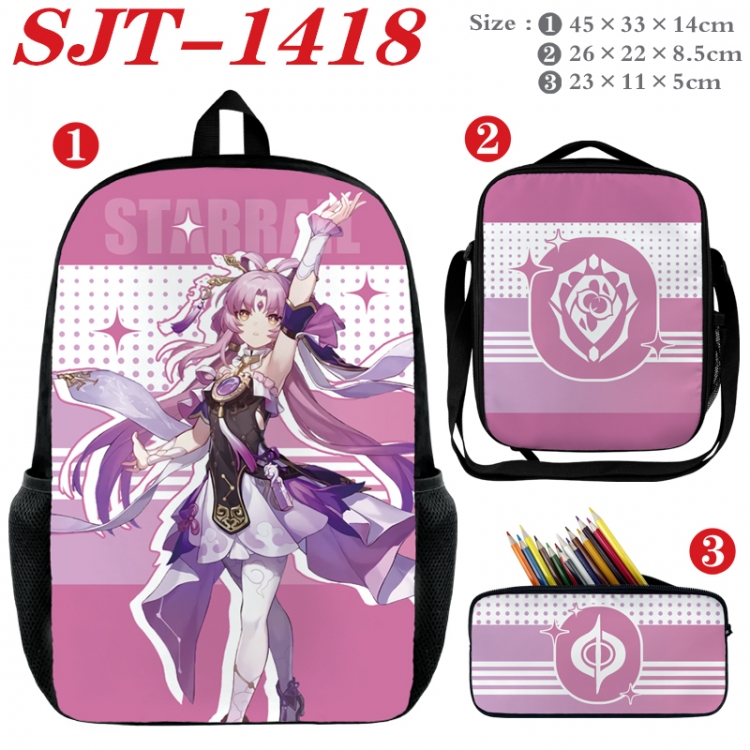 Honkai: Star Rail Anime nylon canvas backpack pencil case crossbody bag three piece set 45x33x14cm